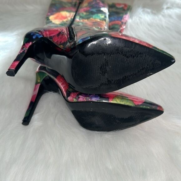 Lemon Drop by Privileged Thigh High Heel Floral Fashion Rain Boots - Picture 2 of 10